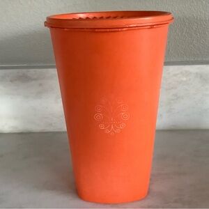Vintage Tupperware 10” Tall Servalier Round Canister Harvest Orange with lid
